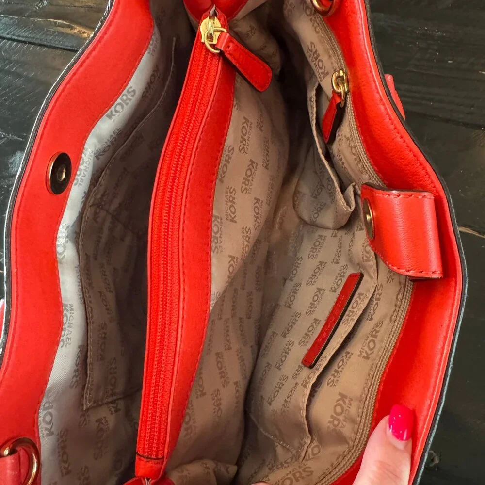 Michael Kors Red Leather Tote Bag - Picture 3 of 8